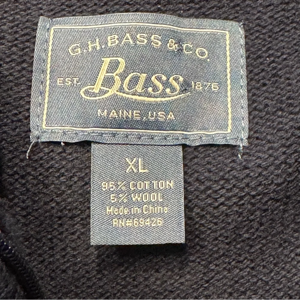 G.H. Bass & Co. Men's XL Navy Zip-Up Sweater Cotton/Wool Blend